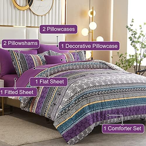 Cottolester Boho Comforter Set King Size, 8 Piece Purple Bed in a Bag - Image 2