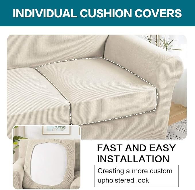 Turquoize 3 Piece Sofa Covers for 2 Cushion Couch Sofa Slipcover Soft Couch - Image 5