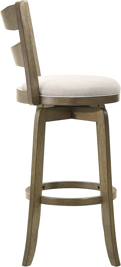 Armen Living Blair 30 in. Putty Brown Bar Height Rubberwood Swivel Barstool with Cream Fabric Seat - Set of 4