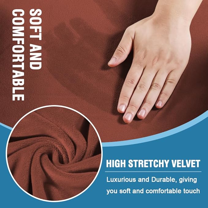 H.VERSAILTEX Sofa Cover 3 Piece T Cushion Sofa Slipcovers Thick Velvet Couch Cover Stretch T Cushion Sofa Covers for 2 Cushion Couch with 2 Individual T Cushion Covers Washable, Rust