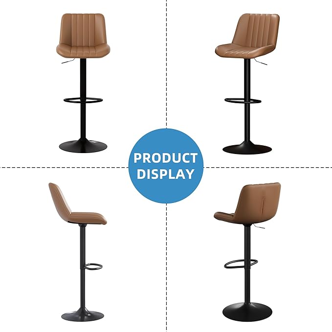 Shintenchi Bar Stools Set of 4 Modern Swivel Bar Chairs, Counter Height Faux Leather Metal Barstools, Upholstered Island Chairs with Back and Footrest, Coffee