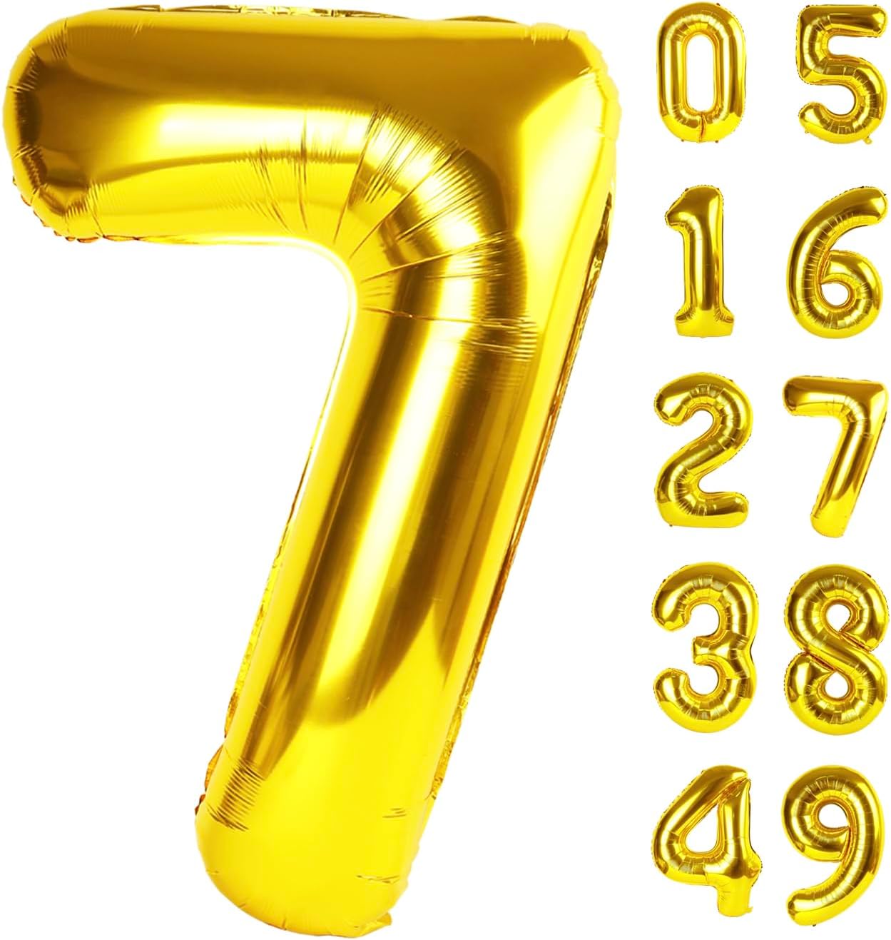 Gold Number 7 Birthday Balloon 40 Inch, Digital Balloons for 7 17 27 70 73 77 Party Celebration Decorations Supplies, Mylar Foil Numbers Balloon for Seven Wedding Anniversary