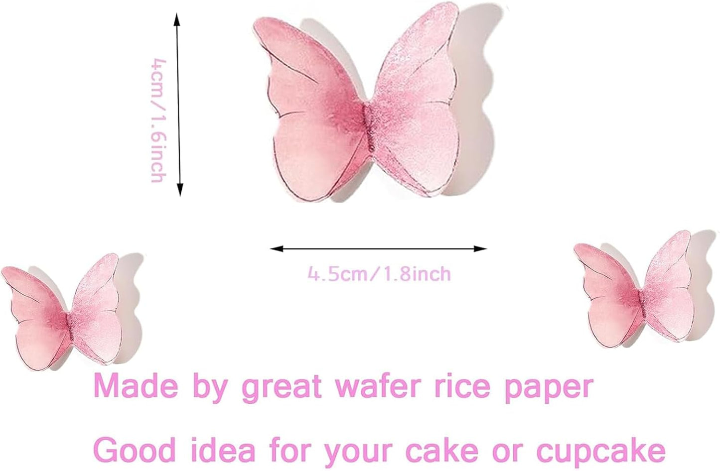 YOcity 48Pcs Edible Butterflies Cake Cupcake Toppers Pink Wafer Paper Butterfly Cake Decorations for Wedding Birthday Party Cupcakes Decorating Pink