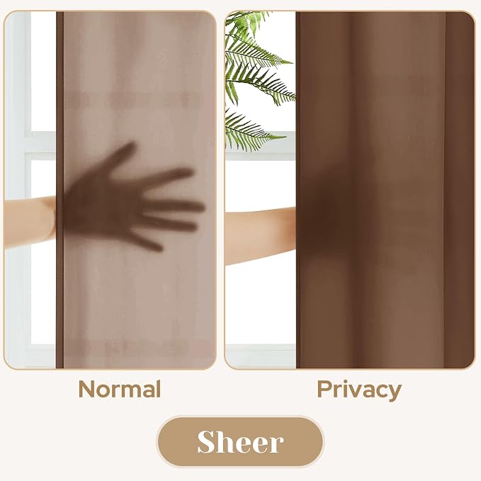 HOMEIDEAS Non-See-Through Brown Privacy Sheer Curtains, 52 X 96 Inches Long 2 - Image 3