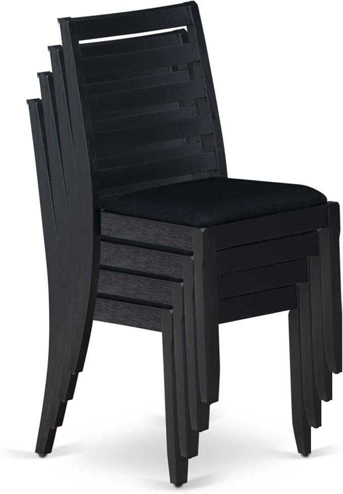 East West Furniture LGX17-BLK-24 -7 Piece Dining Set Includes a Rectangular Kitchen Table with Black Tabletop and 6 Stackable Polyester Fabric Chairs, Black