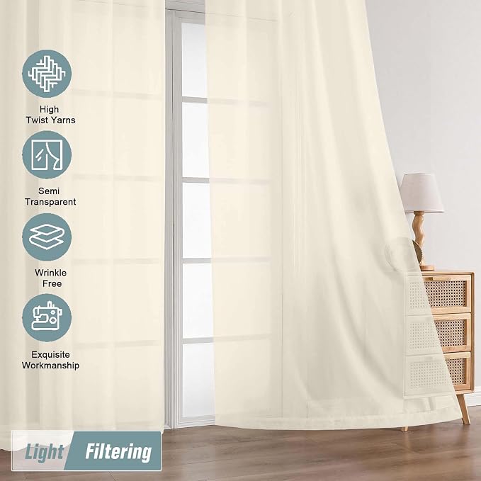 Cream Sheer Curtains for Window 72 inches Long 2 Panels Set, Soft Airy Modern - Image 5