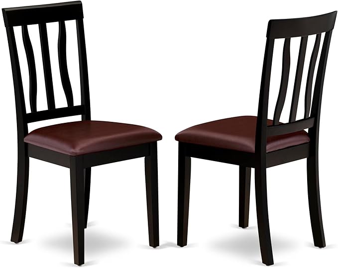 East West Furniture LGAN7-BLK-LC 7 Piece Kitchen Table Set Consist of a Rectangle Dining Table with Butterfly Leaf and 6 Faux Leather Dining Room Chairs, 42x84 Inch, Black