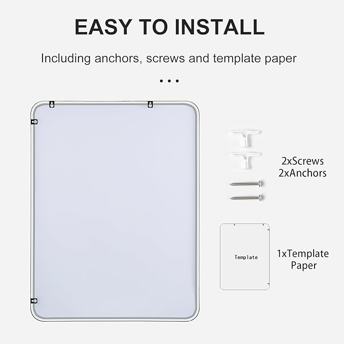 24"x30" Bathroom Wall Mirror with Matte Black Metal Frame & HD Glass, Copper-Free Mirrors Modern Rectangle Round Corner Framed Vanity Mirror - Horizontal or Vertical Installation