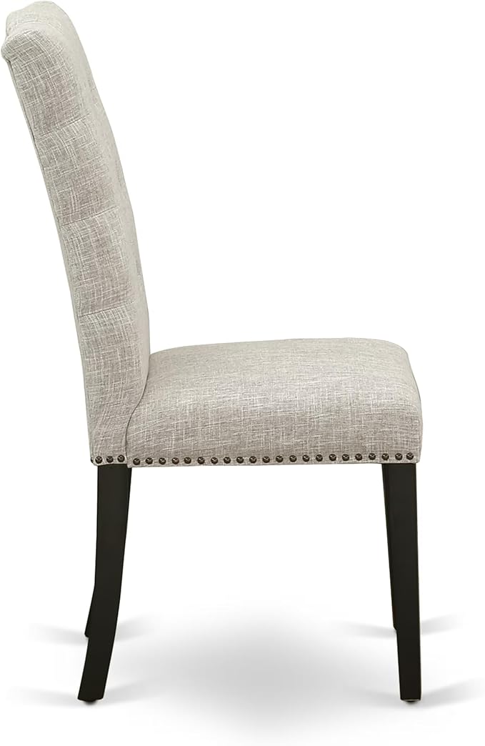 East West Furniture V677EL635-5 5 Piece Modern Dining Table Set Includes a Rectangle Wooden Table with V-Legs and 4 Doeskin Linen Fabric Upholstered Chairs, 40x72 Inch, Multi-Color