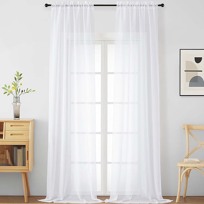 White Sheer Curtains 120 Inches Long 2 Panels, Extra Long Light Filtering by Home
