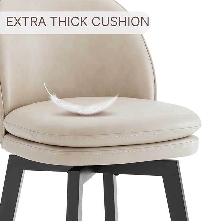 Counter Height Barstools 26 inch Upholstered Swivel Bar Stools with Back and Wood Legs for Kitchen Island,Set of 3,Beige PU Leather-Armless