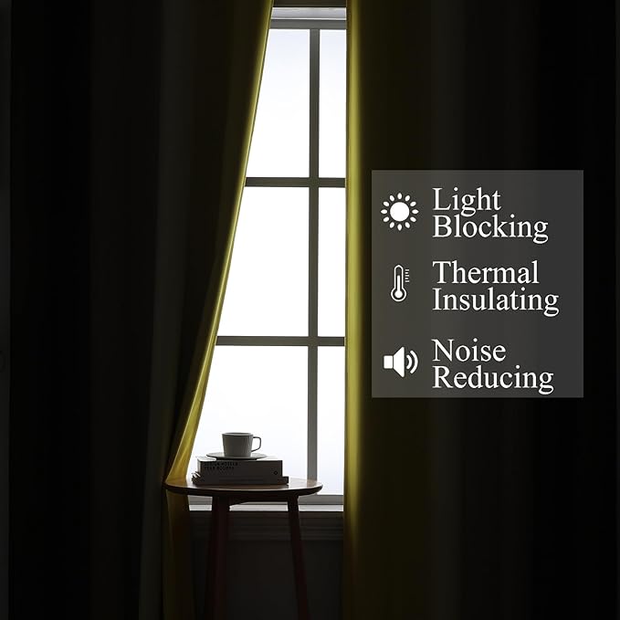 Estelar Textiler Yellow and Brown Blackout Curtains, Full Light Blocking - Image 3