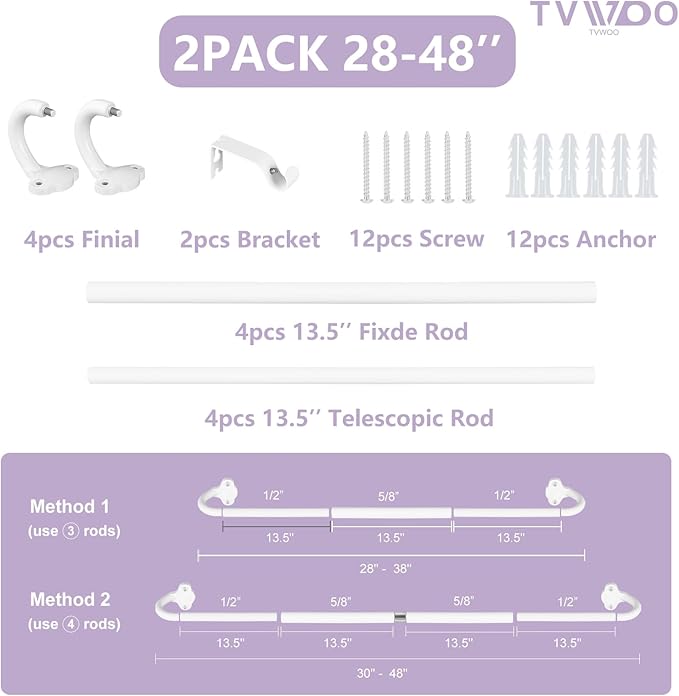 TVWOO 2 Pack Wrap Around Curtain Rods, 5/8 Inch Adjustable Blackout Curtain Rod - Image 6