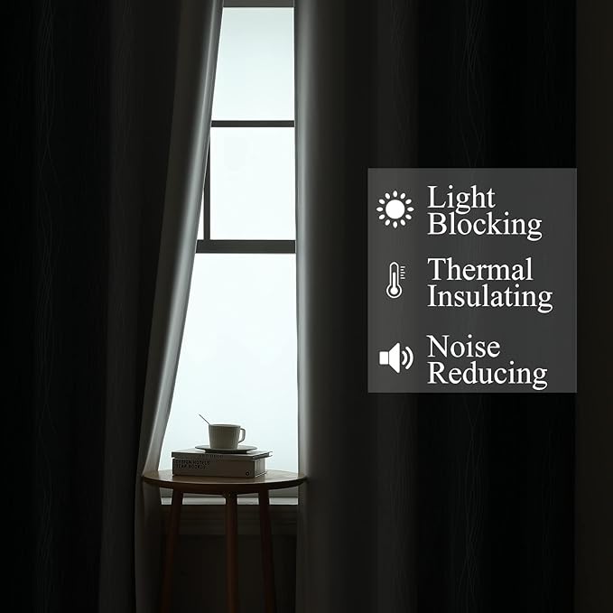 Estelar Textiler Navy Blue and Greyish White Blackout Curtains 45 Inch Length - Image 3