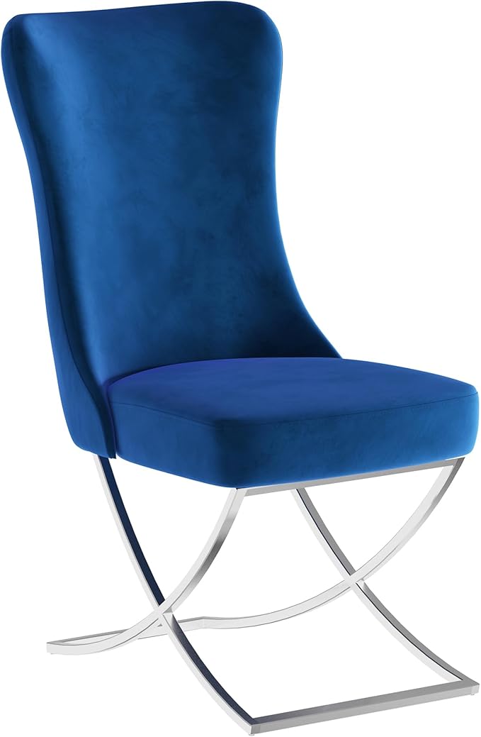 Ottomanson Royal Dining Chairs Set of 6 – Upholstered Tufted Microfiber, Assembled, Silver Metal Legs, Beech Wood Frame, 350 lb Capacity, Blue