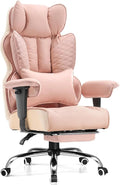 GTRACING Big and Tall Gaming Chair 400lbs Heavy Duty Office Chair with Foot Rest & Ergonomic Pocket Spring Lumbar Support, High Back 3D Saddle Shaped Cushion for Back Pain Relief, Pink
