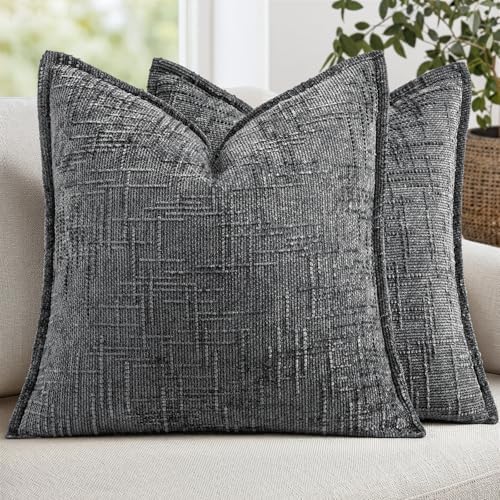 MIULEE Slubby Textured Decorative Throw Pillow Covers Dark Grey 18x18 by MIULEE