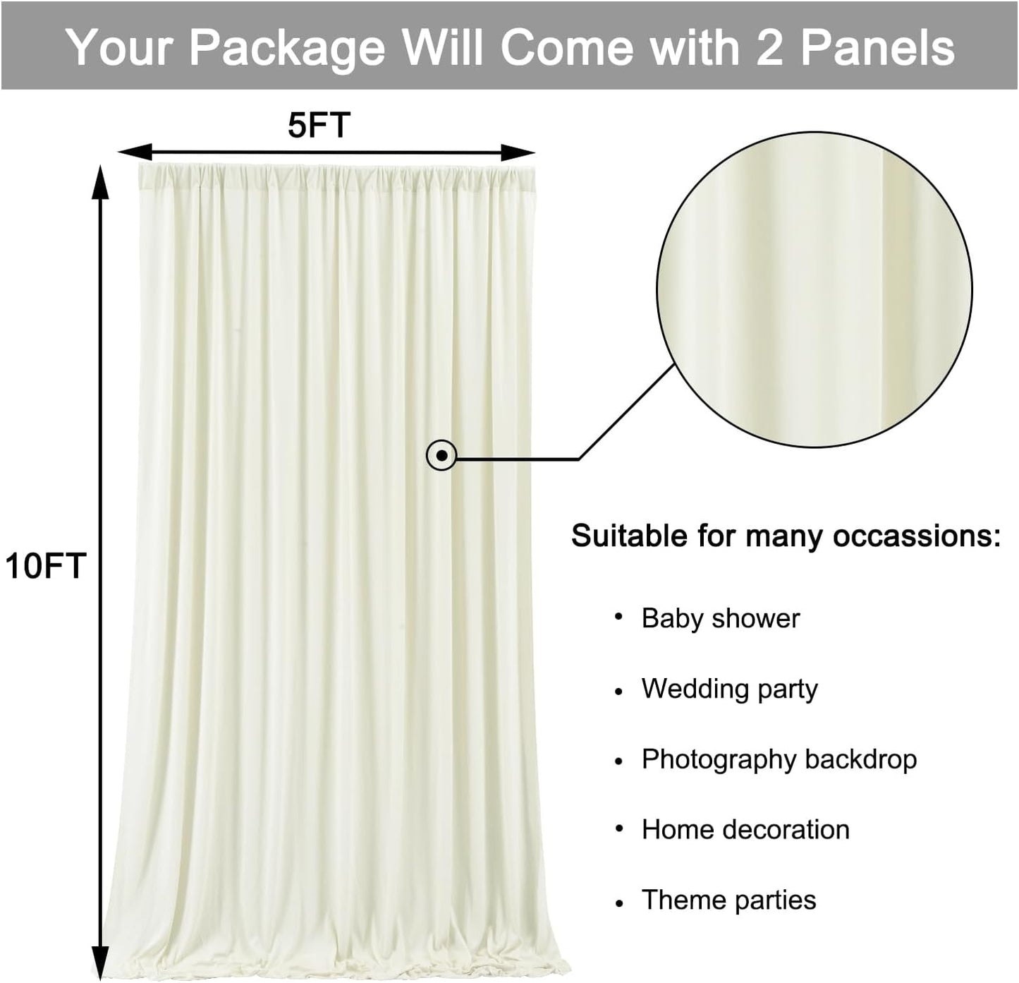 10 ft x 10 ft Wrinkle Free Ivory Backdrop Curtain for Wedding Parties, Polyester Ivory Photo Backdrop Drapes 2 Panels 5x10ft for Baby Shower Photoshoot Engagement Birthday Party Photography Background