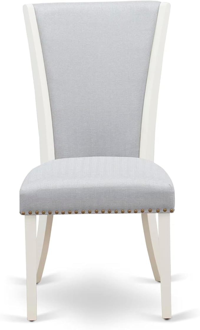 East West Furniture V077VE005-9 9 Piece Kitchen Table Set Includes a Rectangle Dining Table with V-Legs and 8 Grey Linen Fabric Parson Dining Room Chairs, 40x72 Inch, Multi-Color