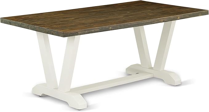 East West Furniture V077MZ015-5 5 Piece Dining Set Includes a Rectangle Dining Room Table with V-Legs and 4 Baby Blue Linen Fabric Upholstered Parson Chairs, 40x72 Inch, Multi-Color