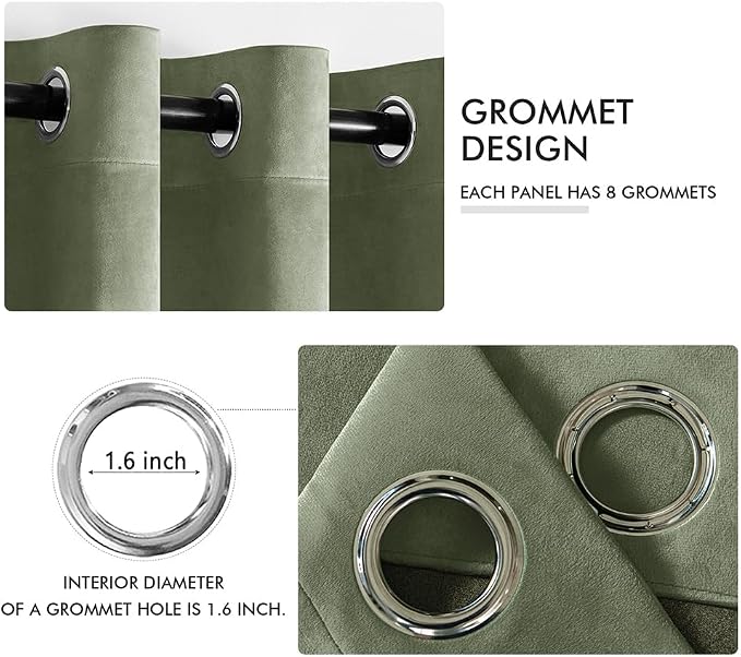 MIULEE Velvet Curtains Sage Green Elegant Grommet Curtains Thermal Insulated - Image 2