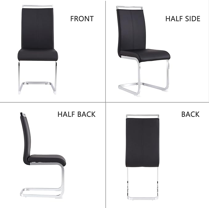 Dining Chairs Set of 8, Kitchen Modern Metal Chairs with Faux Leather Padded Seat High Back and Sturdy Chrome Legs, Chairs for Dining Room (Black, Set of 8)