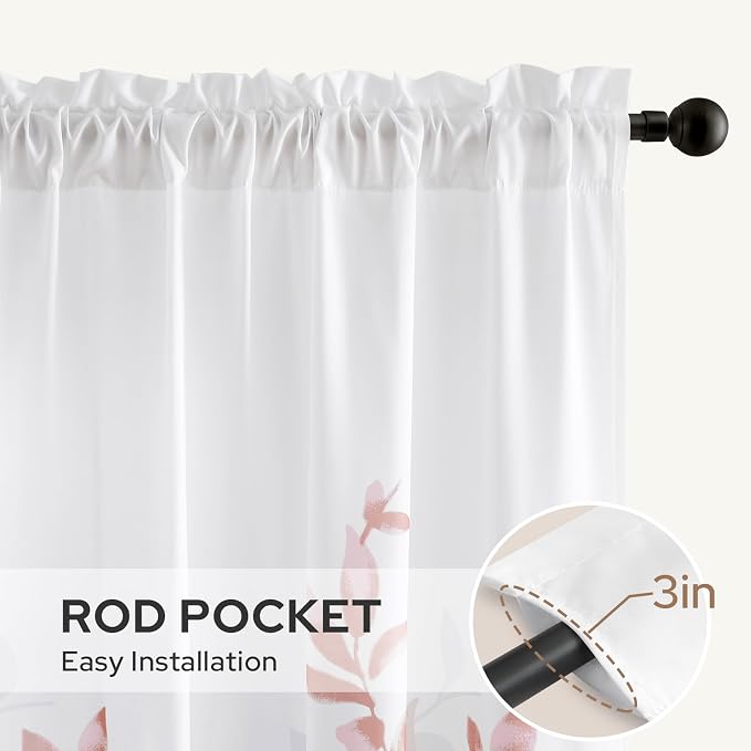 HOMEIDEAS Non-See-Through Pink and White Privacy Sheer Curtains 52 X 84 Inch - Image 5