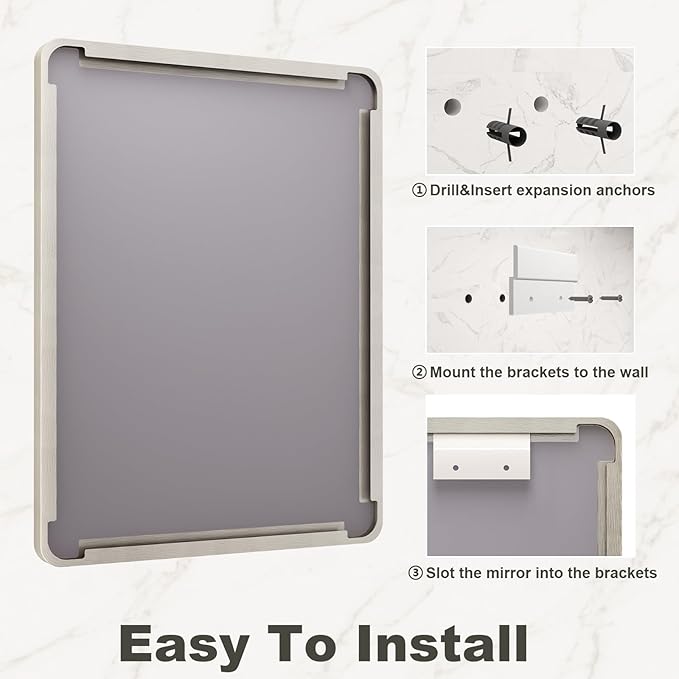 30x36 Inch Brushed Nickel Bathroom Mirror, Brushed Silver Metal Framed Wall Mirror, Rounded Corner Rectangle Modern Vanity Mirror, Tempered Glass, Anti-Rust, Shatterproof (Horizontal/Vertical)