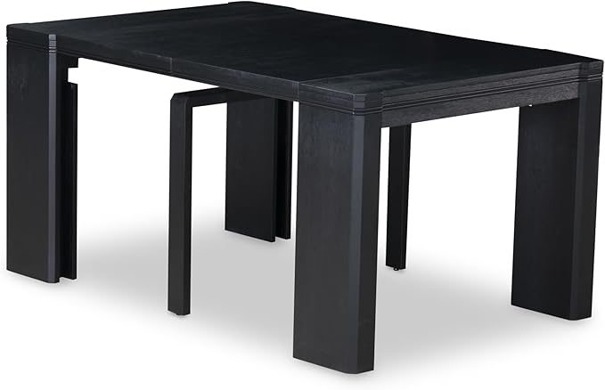 X07SI-BC6-48 - 10-Pc Dining Room Set a Rectangular Kitchen Table with a coffee Table and wooden Bench & 7 coffee Fabric Dining Chairs, 39x120 Inch, Wire Brushed Black