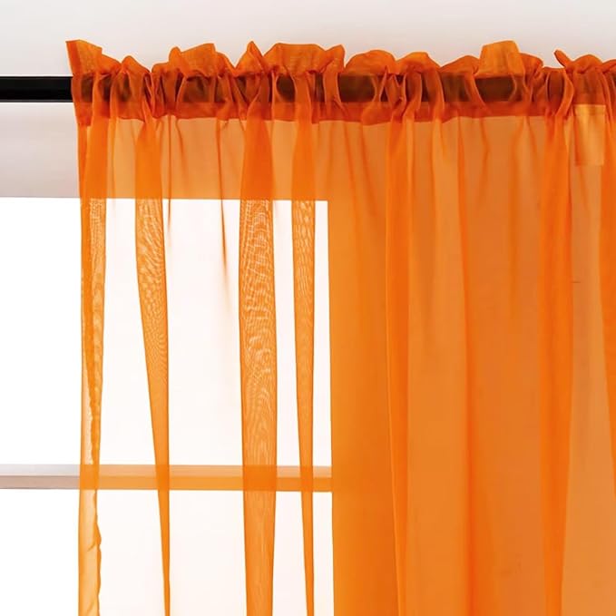SpaceDresser Orange Sheer Curtains 4 Panels Rod Pocket Semi-Sheer Curtain 84 - Image 3