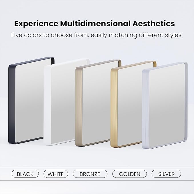 Black Bathroom Mirror 48X40 Inch, Black Metal Framed Mirror for Wall, Rounded Rectangle Matte Bathroom Vanity Mirror with Tempered Glass, Anti-Rust, Horizontal/Vertical