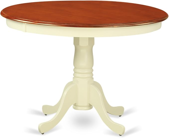 East West Furniture HLIP3-BMK-W 3 Piece Dining Set Contains a Round Dining Room Table with Pedestal and 2 Kitchen Chairs, 42x42 Inch, Buttermilk & Cherry