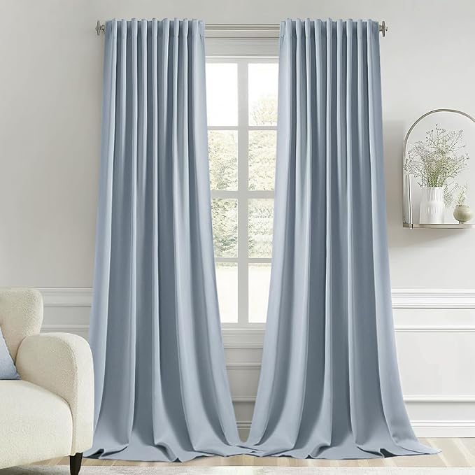 MIULEE Light Blue Back Tab Blackout Curtains 108 Inch Long 2 Panels Set by MIULEE