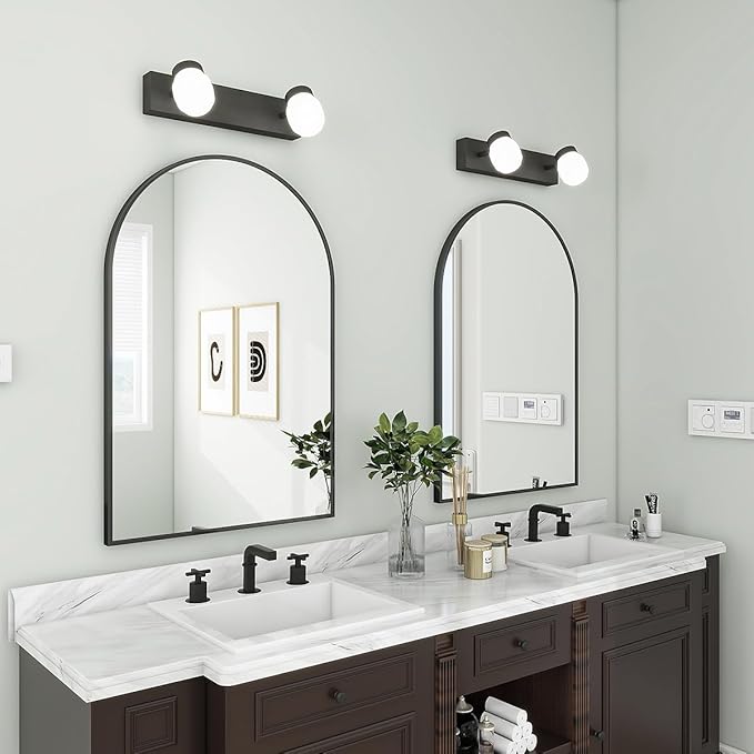 BEAUTYPEAK 24"x36" Arch Bathroom Mirror, Wall Mounted Vanity Metal Frame Mirror for Bedroom, Entryway, Living Room, Black