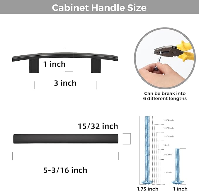 25 Pack Cabinet Handles 3" Hole Center - Curved Cabinet Pulls Black Drawer Pulls for Kitchen Cupboard Solid Hardware for Dresser Drawer Arch Hardware