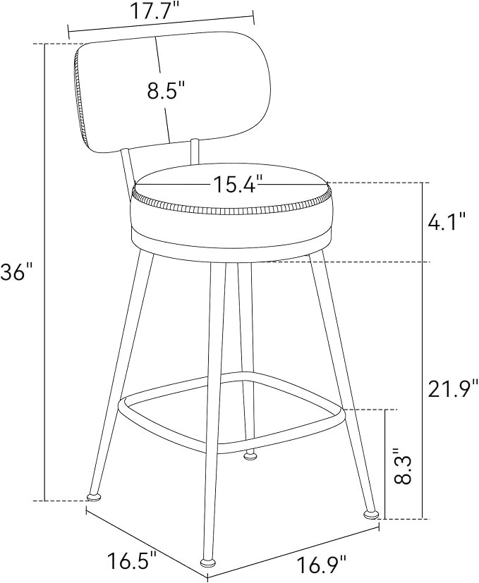 Counter Height Bar Stools, 26" H Swivel Barstools Set of 8, Faux Leather Kitchen Counter Stools with Back and Stylish Stitching, Metal Frame, Pub, Home Bar, Black Grey