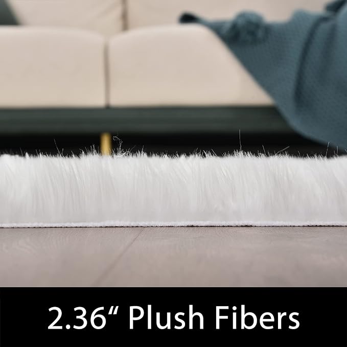 Latepis White Runner 2x6 Faux Sheepskin Fluffy Rug Furry Plush Rugs Faux Fur - Image 3