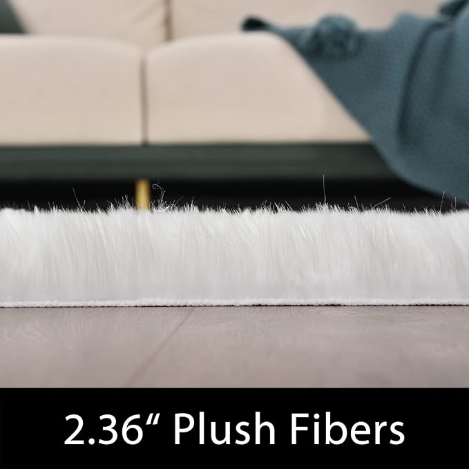 Latepis 5x7 Area Rugs White Furry Faux Sheepskin Rug Washable Fluffy Fur Rug - Image 2