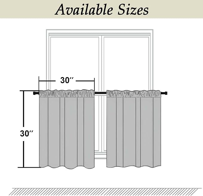 Simplebrand Ava Black Short 30 Inches Blackout Curtain 2 Panels Set, Half - Image 2