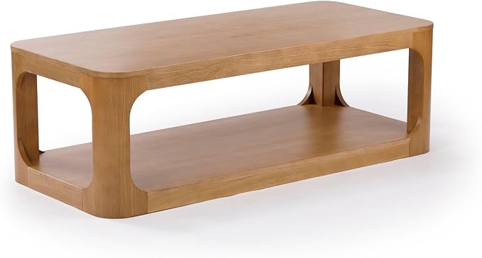 Plank+Beam Forma Coffee Table, 54 Inch Modern Coffee Table with Shelf, Contemporary Center Table with Storage Space, Rectangle Tea Table with Storage, Pecan