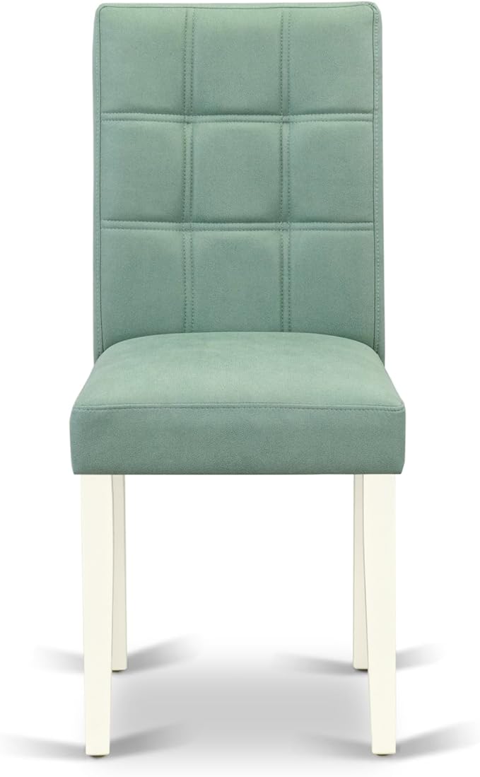 East West Furniture DLAS3-WHI-43 3 Piece Modern Dining Set contain A Wood Dining Table and 2 Willow Green Polyester Fabric Mid Century Chairs, Linen White