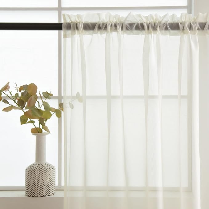 SpaceDresser Basic Rod Pocket Sheer Voile Window Curtain Tiers Ivory 2 Panels - Image 5
