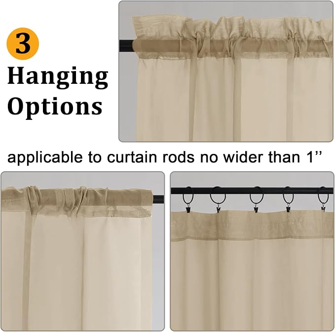 Gwine Taupe Sheer Curtains 84 Inches Long 2 Panels Set - Image 4
