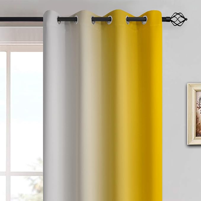 Yakamok Yellow Ombre Curtains 63 Inches Long, Light Blocking Gradient Color - Image 3