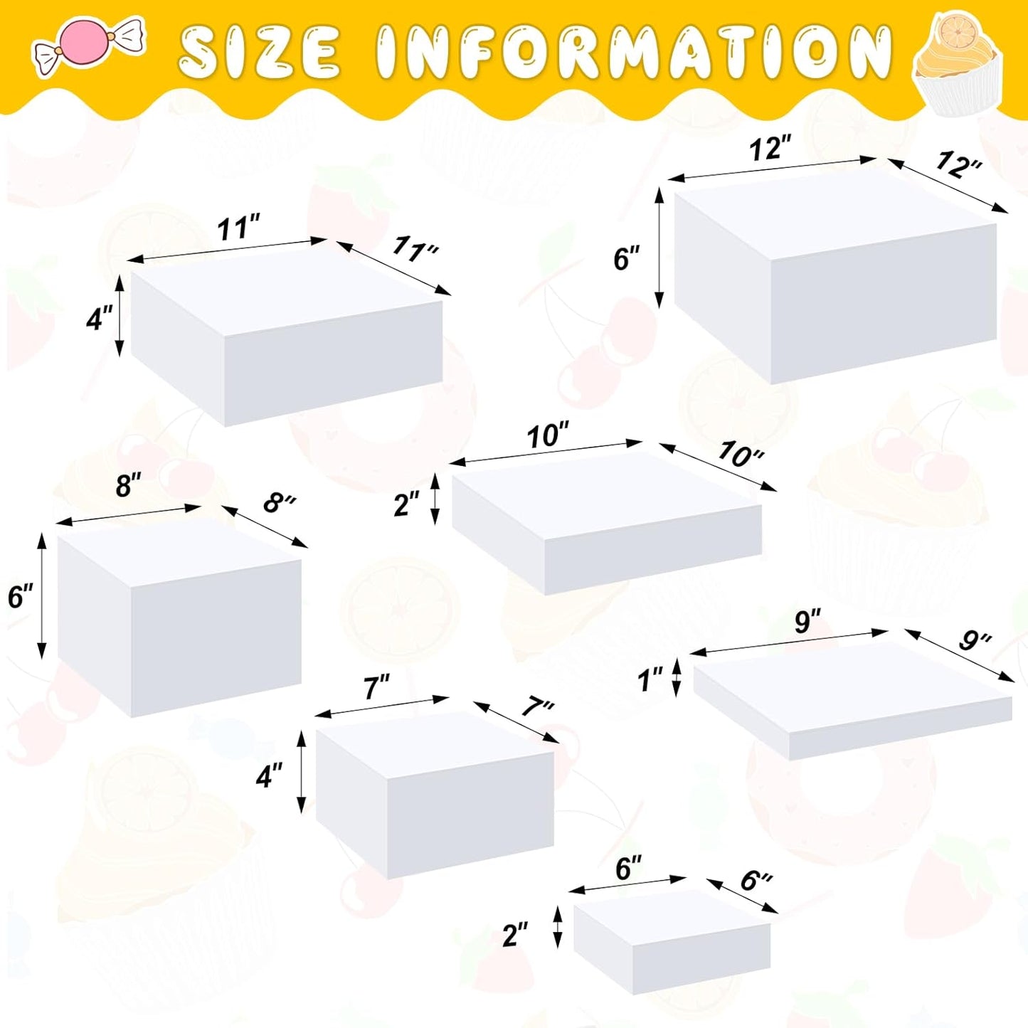 Leinuosen 7 Pcs Large Buffet Risers Set 6" to 12" Acrylic Display Box Catering Dessert Table Riser Food Display Decorative Stand with Hollow Bottom for Catering Supplies(White, Square)