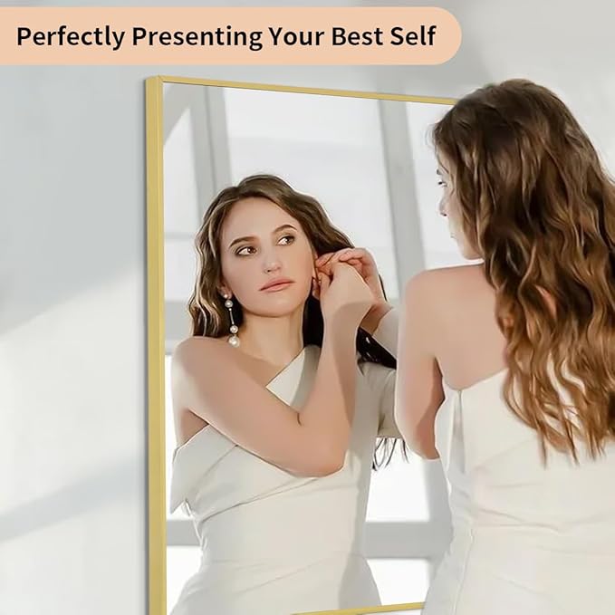 Koonmi Gold Mirrors for Wall, 30x60 Inch Bathroom Mirror, Rectangular Wall Mirror for Living Room Bedroom Bathroom, Hangs Horizontally or Vertically