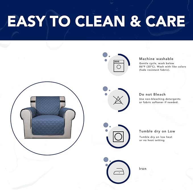 PureFit Reversible Sofa Couch Cover Water Resistant Couch Covers for 3 Cushion, Washable Furniture Cover with Non-Slip Foam and Adjustable Strap for Dogs, Pets (Sofa, Dark Blue/Light Blue)