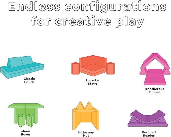 Yourigami Kids and Toddler Play Couch, Convertible Folding Sofa, Durable Foam Modular Design, Sapphire Caves XL