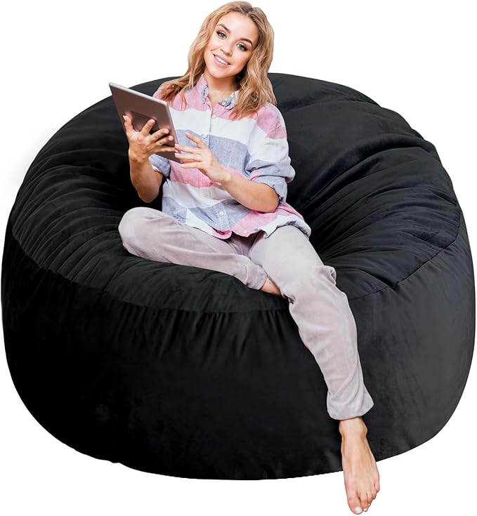 4 Ft Bean Bag Chairs for Adults/Teens with Memory Foam Filling, Comfy Bean Bag Sofa with Filler Included, Soft Dutch Velvet Fabric Beanbags,4 Foot, Black