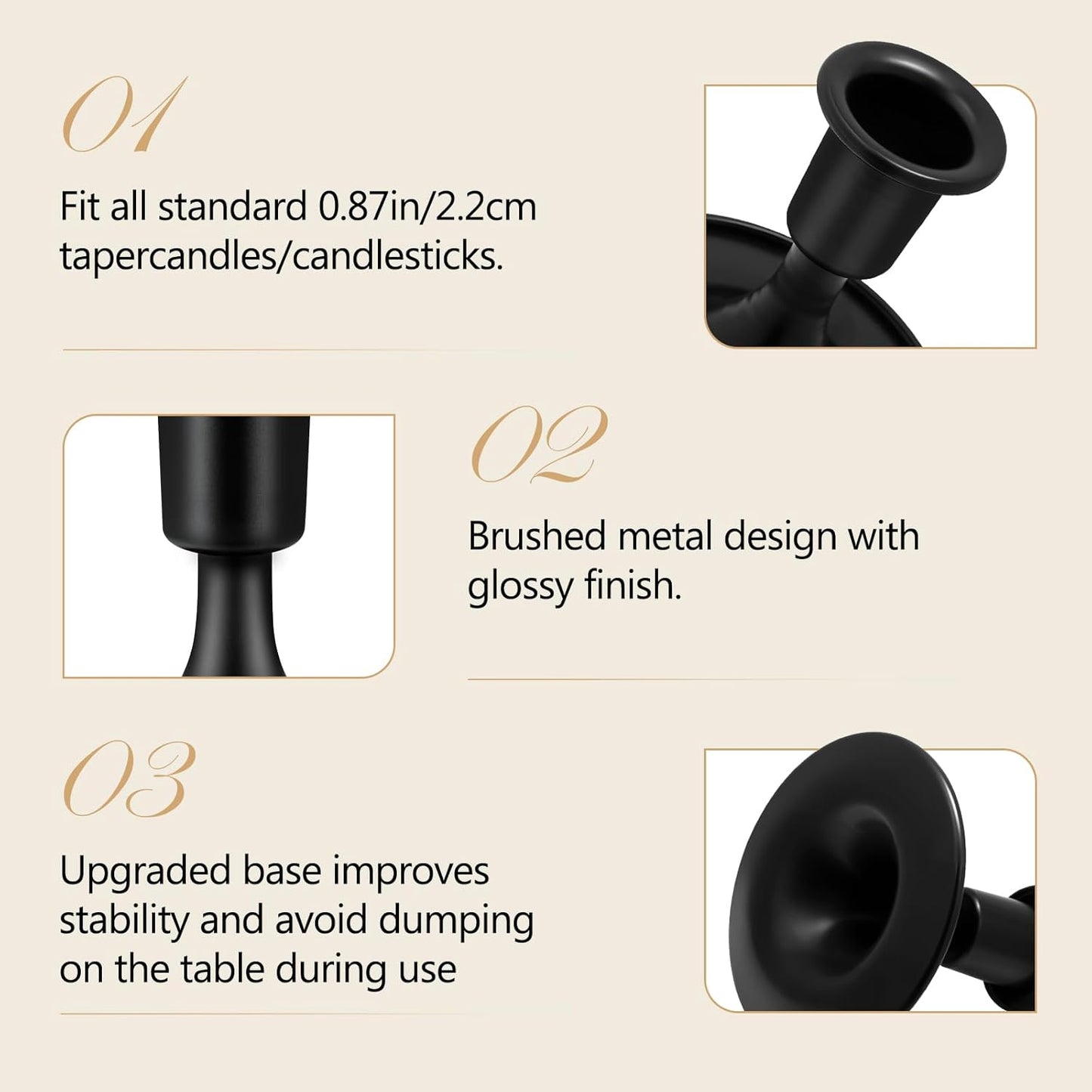 Candlestick Holders 6 PCS Short Metal Taper Candle Holders, KSWING Black Candle Stick Holders Set, Perfect for Table Centerpiece Mantel Party Wedding Christmas Home Decor, Set of 6